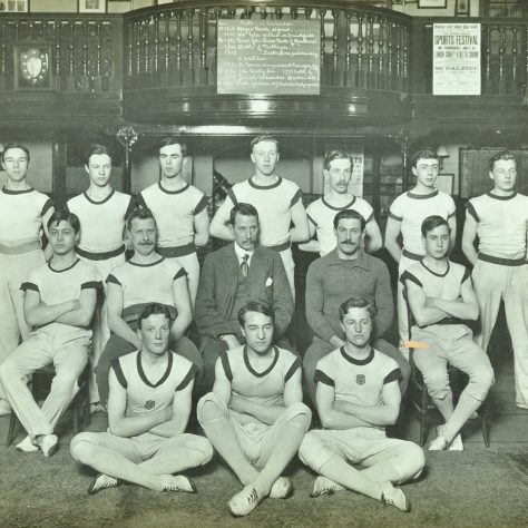 A portrait of a men's sports team at Crawford St School, St Marylebone. (Collage 169743) Black and white portrait of a men's sports team at Crawford St School, St Marylebone. (Collage 169743) | Image courtesy of London Metropolitan Archives