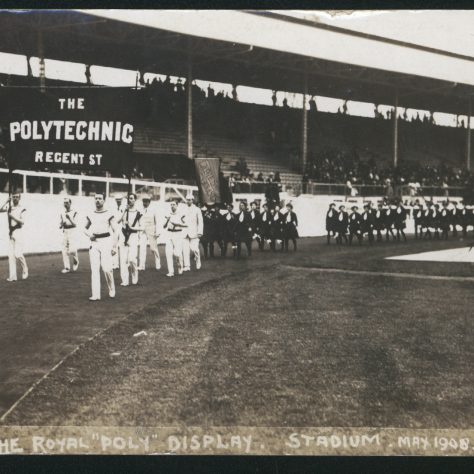 PHA/8/2/5 Royal Poly Display at the White City Stadium 26 May 1908 Black and white photo of the Royal Poly Display | Image courtesy of University of Westminster Archives