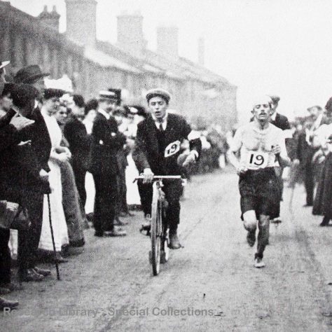 PRELIM CYCLE FROM THEIR FLICKR ACCOUNT Dorando Pietri during a marathon | PRELIM CYCLE / Flickr / Cadbury Research Library Special Collections
