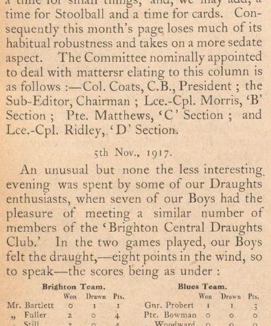 Disappointment at inclement weather putting a stop to play was all too clear to see. From the Pavilion “Blues” magazine, December 1917 [BH700117] | Image courtesy of Royal Pavilion and Museums, Brighton & Hove