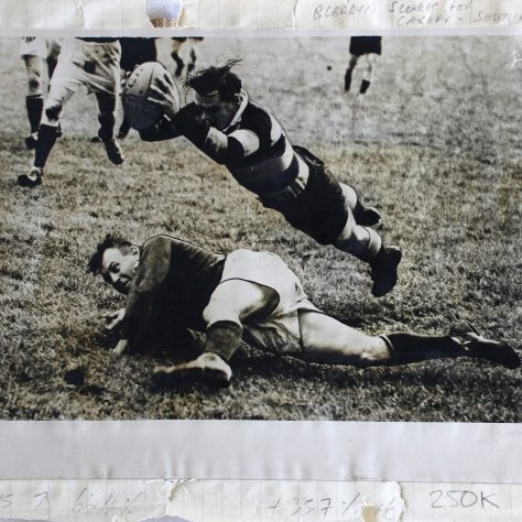 D777-3-2-a Bleddyn scores v South Africa | Image courtesy of Glamorgan Archives