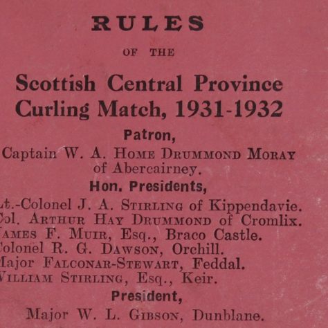 Pink paper with title: Rules of the Scottish Central Province Curling Match 1931-1932 | Image courtesy of Stirling Archives.