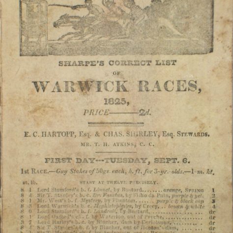 Front of race card for Warwick Races, 1825. | Warwickshire County Record Office reference CR 3400