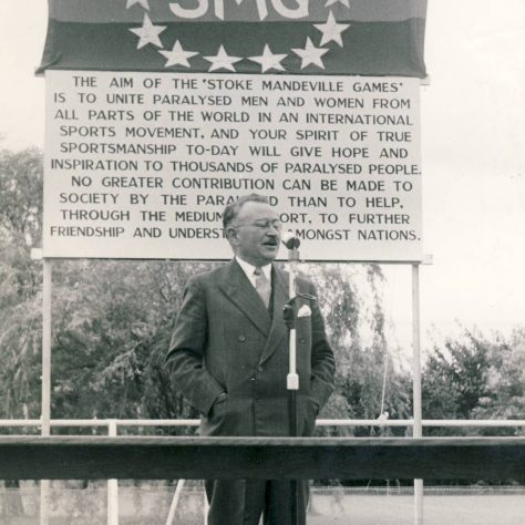 Sir Ludwig Guttmann, the Stoke Mandeville Games 1952 Sir Ludwig Guttmann, the Stoke Mandeville Games 1952 | Image courtesy of the National Paralympic Heritage Trust