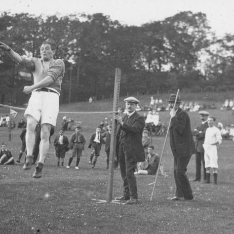High Jump, Gartloch Sports Day 1920 (HB1/9/1073) Black and white photo of a man performing a high jump at the Gartloch Sports Day | Image courtesy of NHS Greater Glasgow and Clyde Archives