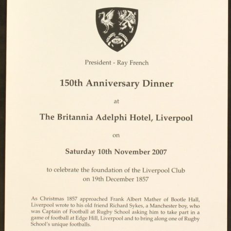 Liverpool St Helens 150th Anniversary Dinner programme Liverpool St Helens 150th Anniversary Dinner programme | Image courtesy of Liverpool Record Office