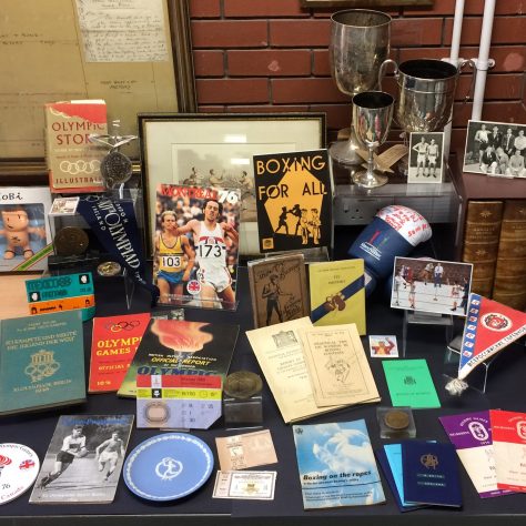 Display of materials from the Amateur Boxing Association archive Display of materials from the Amateur Boxing Association archive | Image courtesy of De Montfort University Special Collections