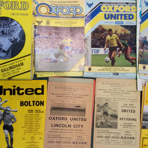 Oxford United match programmes Multiple blue and yellow Oxford United matchday programmes | DMU Special Collections