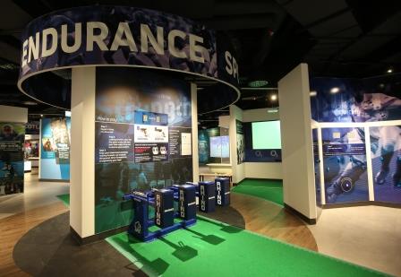 Museum Gallery space with Ruck training equipment on display | World Rugby Museum