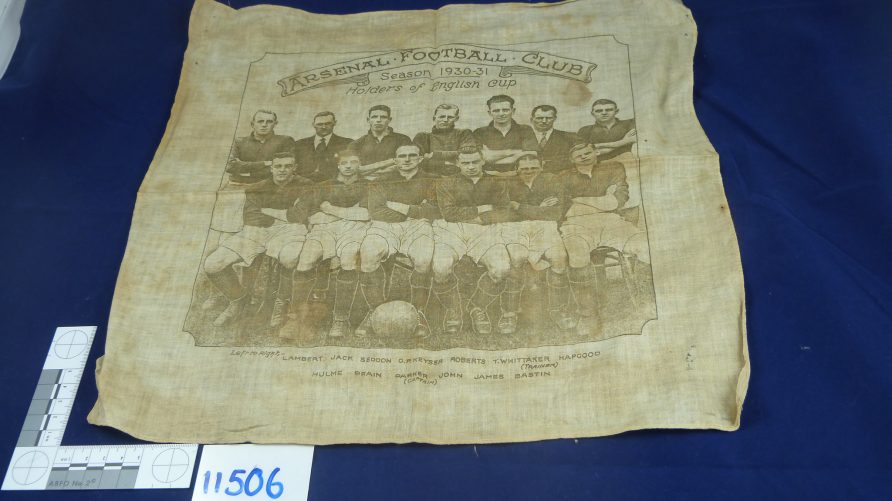Arsenal handkerchief; 1930 | North Hertfordshire Museum