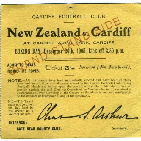 1905 Cardiff vs New Zealand Ticket | Courtesy of Cardiff Rugby Museum