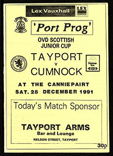 Programme cover, no.1 1991/92 Cover of Tayport FC Matchday Programme dated 28th December 1991 | Tayport F.C. Archive