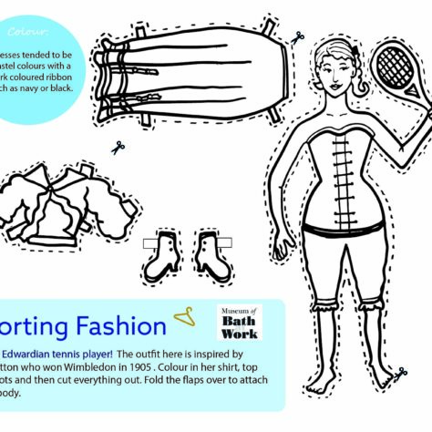 Black and White Illustration of a female tennis player and her kit. | Jessica Hartshorn / Sporting Heritage CIC