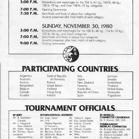 Event Programme back, NY 1980 | Courtesy British Judo