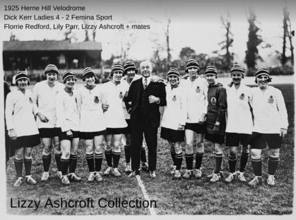 Women's football team photo in black and white. | Lizzy Ashcroft Collection