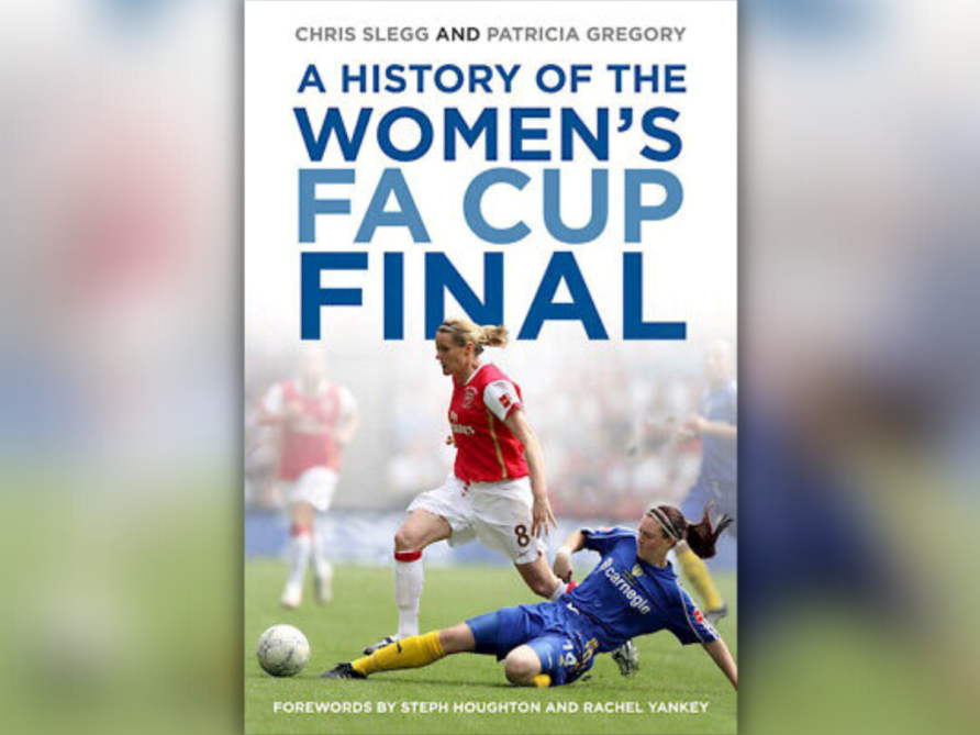 Book cover shows a challenge between an Arsenal and Leeds United Women's player.