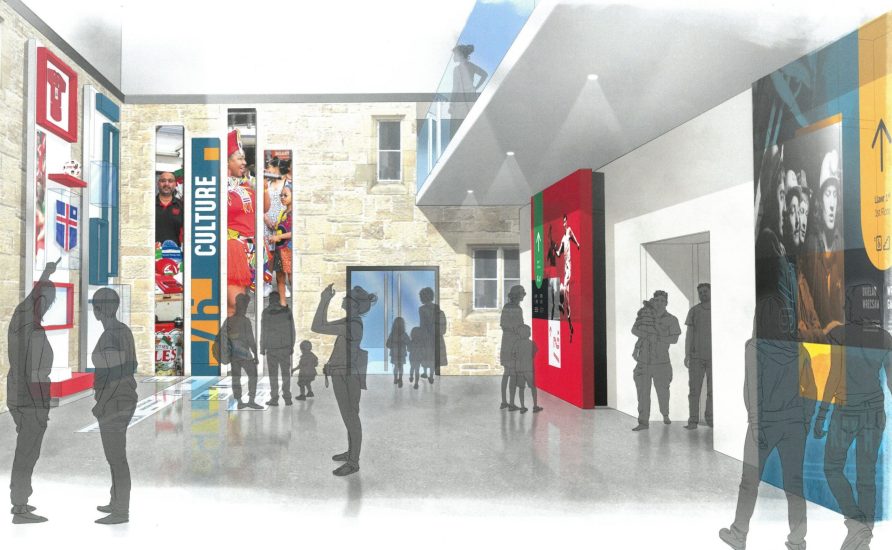 Artist impression of Museum Reception with visitor silhouettes | Haley Sharp Design hsd©