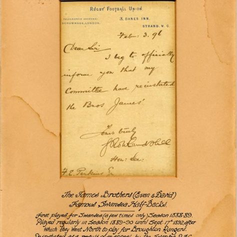 Original 'reinstatement' letter James Brothers 1896 Original 'reinstatement' letter James Brothers 1896 | Swansea RFC Memorabilia CIC