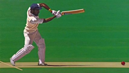 Painting shows a forward drive from Viv Richards batting for Somerset at Taunton