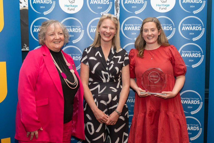 Heritage Team from Heart of Midlothian FC accepting award on behalf of Lianne Parry, Sporting Heritage Award Winner 2024 | Sporting Heritage CIC / Rhian Hughes 